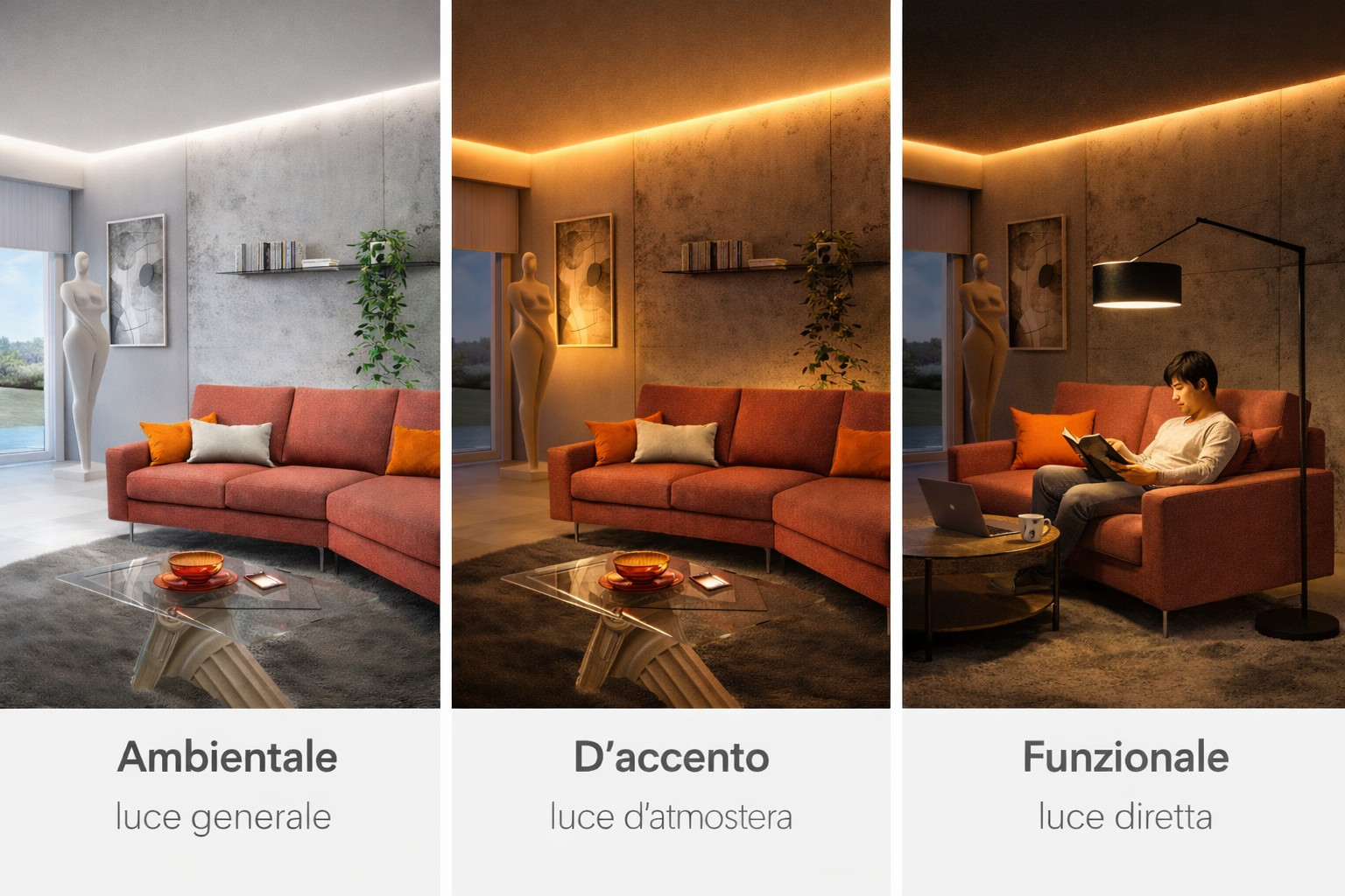 Illuminazione soggiorno: 3 livelli